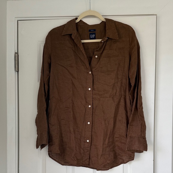 Gap Oversized 100% Linen Shirt in Brown Size XS - Picture 1 of 3